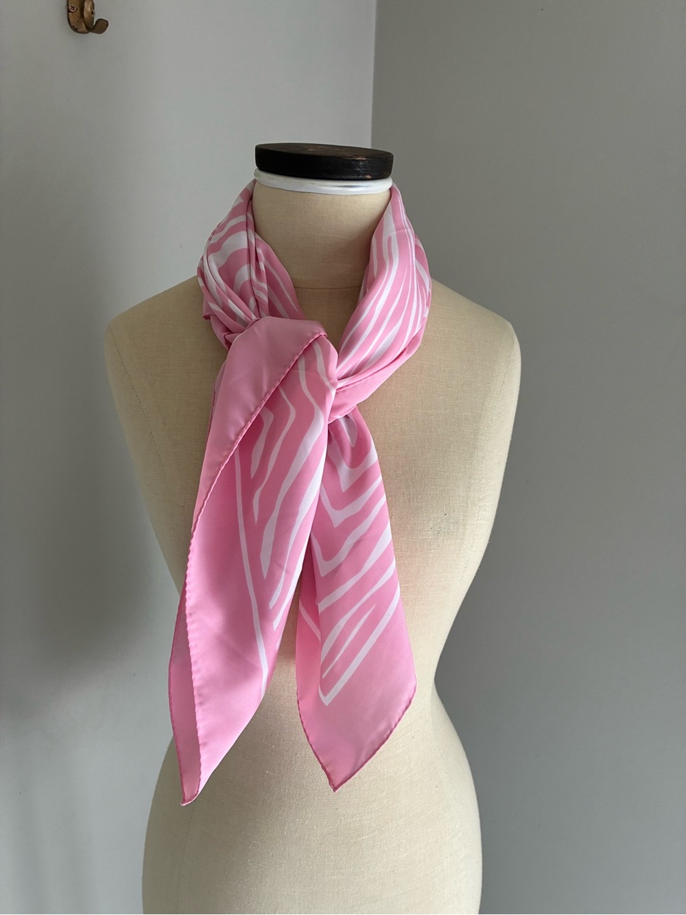 Vintage 1988 Avon Pink and White Zebra Striped Scarf